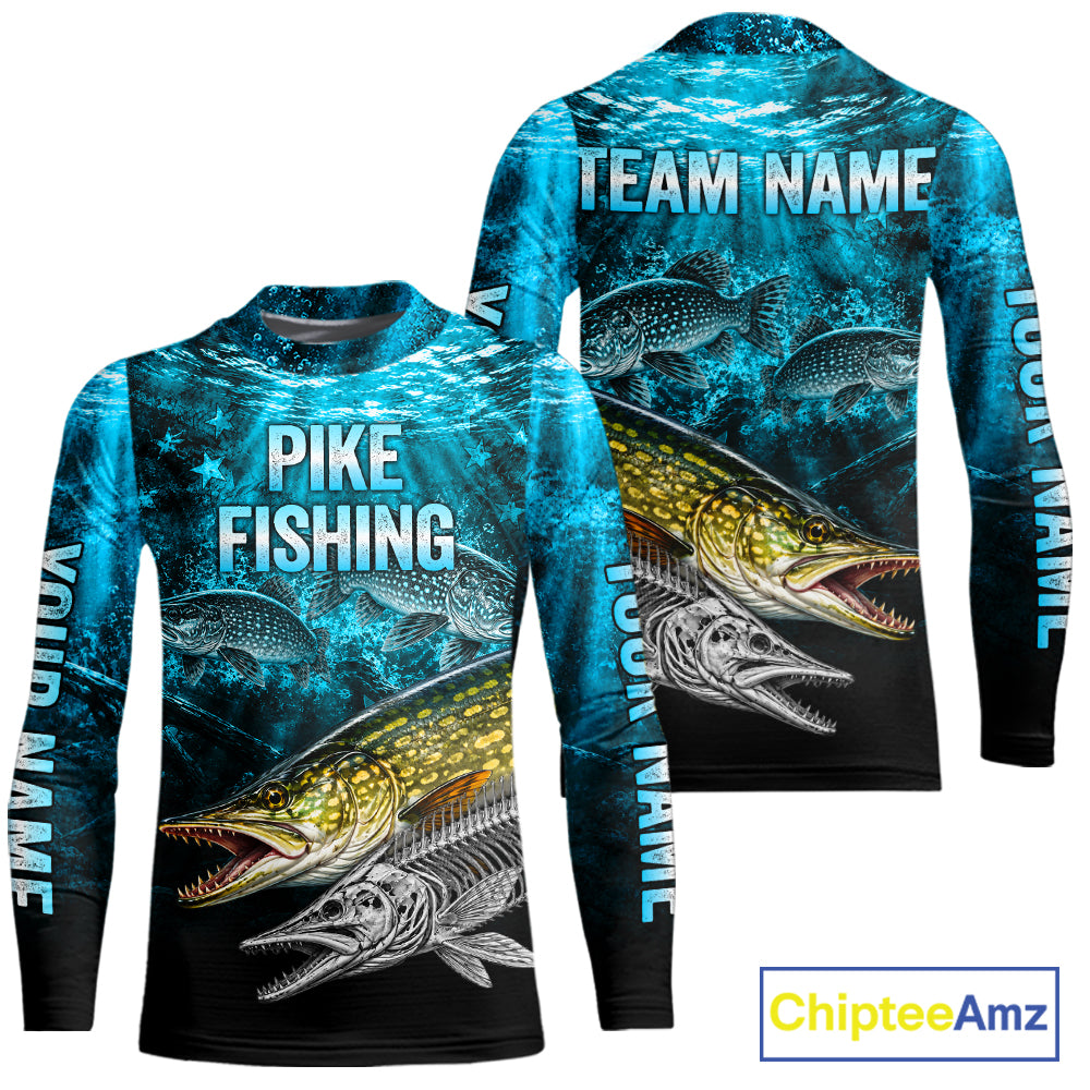Personalized Skeleton Pike Fishing Tournament Shirt Pike Fishing Jersey Short & Long Sleeve