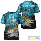 Personalized Skeleton Pike Fishing Tournament Shirt Pike Fishing Jersey Short & Long Sleeve