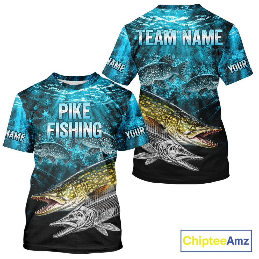 Personalized Skeleton Pike Fishing Tournament Shirt Pike Fishing Jersey Short & Long Sleeve