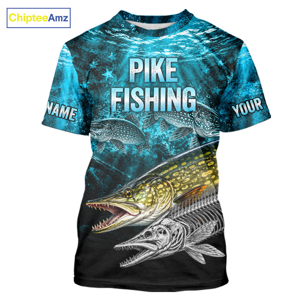 Personalized Skeleton Pike Fishing Tournament Shirt Pike Fishing Jersey Short & Long Sleeve