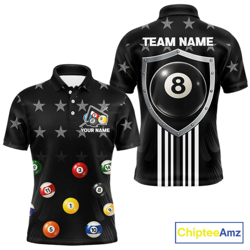 Black Stars 8 Ball Pool Billiard Team Shirt Personalized Polo & 1/4-Zip Billiard Gifts
