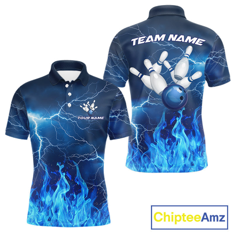 Custom Bowling Thunder Lightning Shirts, Fire Flame Bowling Team Jerseys