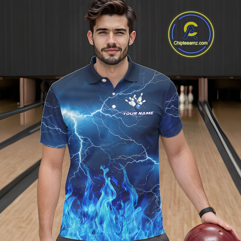 Custom Bowling Thunder Lightning Shirts, Fire Flame Bowling Team Jerseys