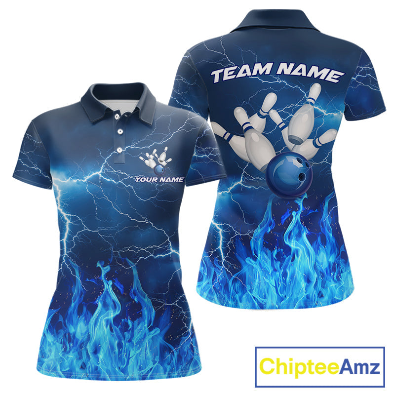 Custom Bowling Thunder Lightning Shirts, Fire Flame Bowling Team Jerseys