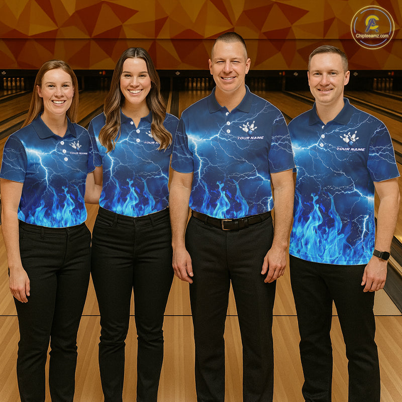 Custom Bowling Thunder Lightning Shirts, Fire Flame Bowling Team Jerseys
