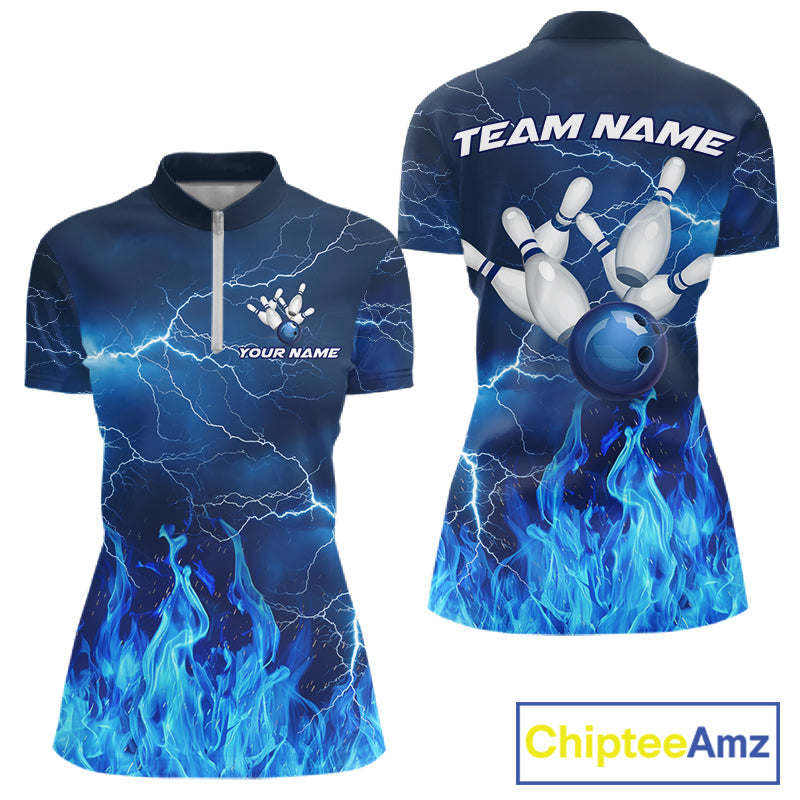 Custom Bowling Thunder Lightning Shirts, Fire Flame Bowling Team Jerseys