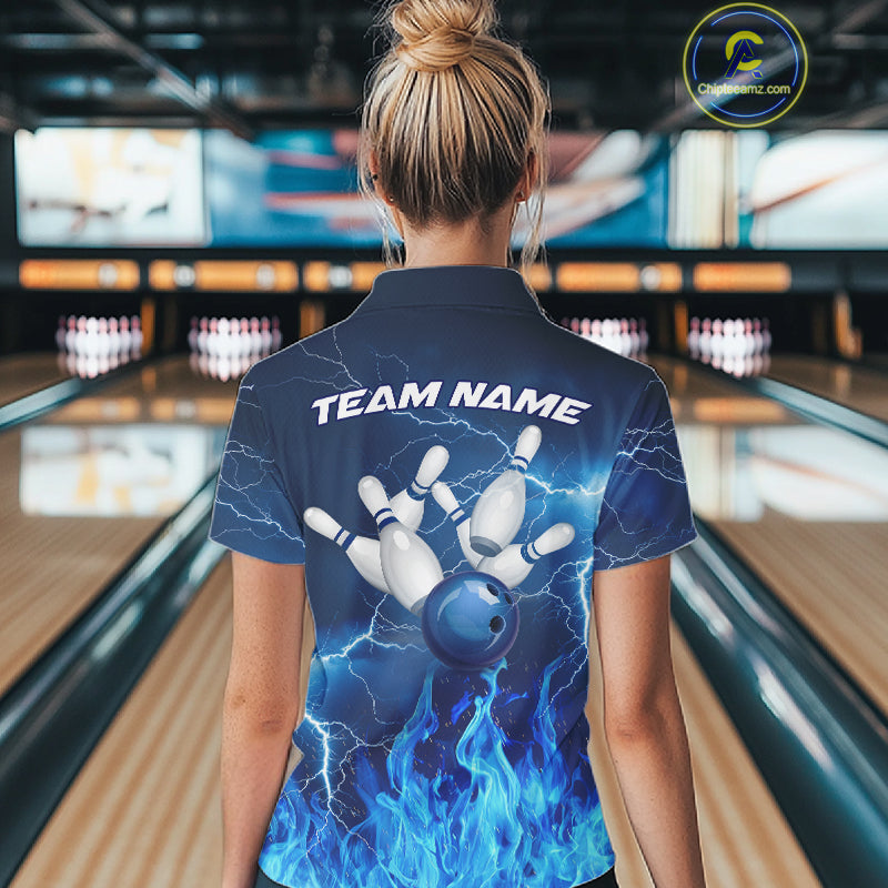 Custom Bowling Thunder Lightning Shirts, Fire Flame Bowling Team Jerseys