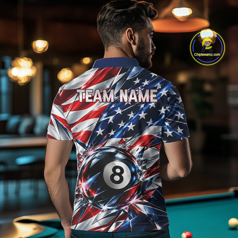 American Flag Broken Glass Billiard Shirt Custom 8 Ball Patriotic Billiard Pool Team Jersey