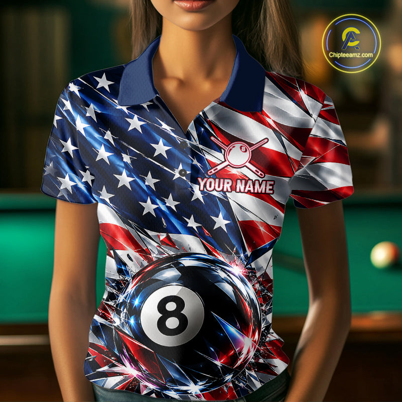 American Flag Broken Glass Billiard Shirt Custom 8 Ball Patriotic Billiard Pool Team Jersey