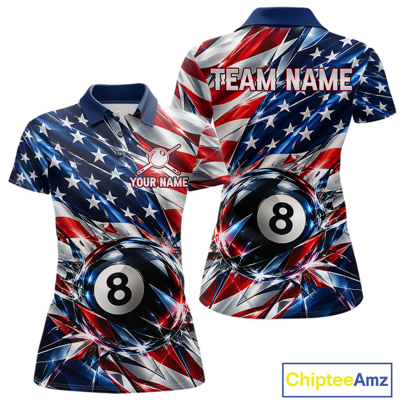 American Flag Broken Glass Billiard Shirt Custom 8 Ball Patriotic Billiard Pool Team Jersey
