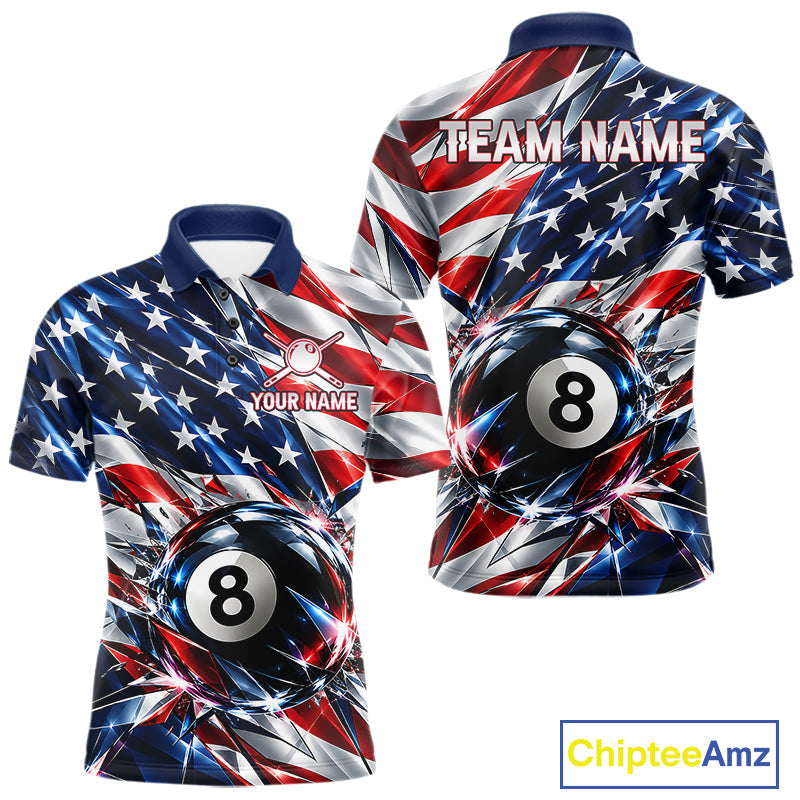 American Flag Broken Glass Billiard Shirt Custom 8 Ball Patriotic Billiard Pool Team Jersey