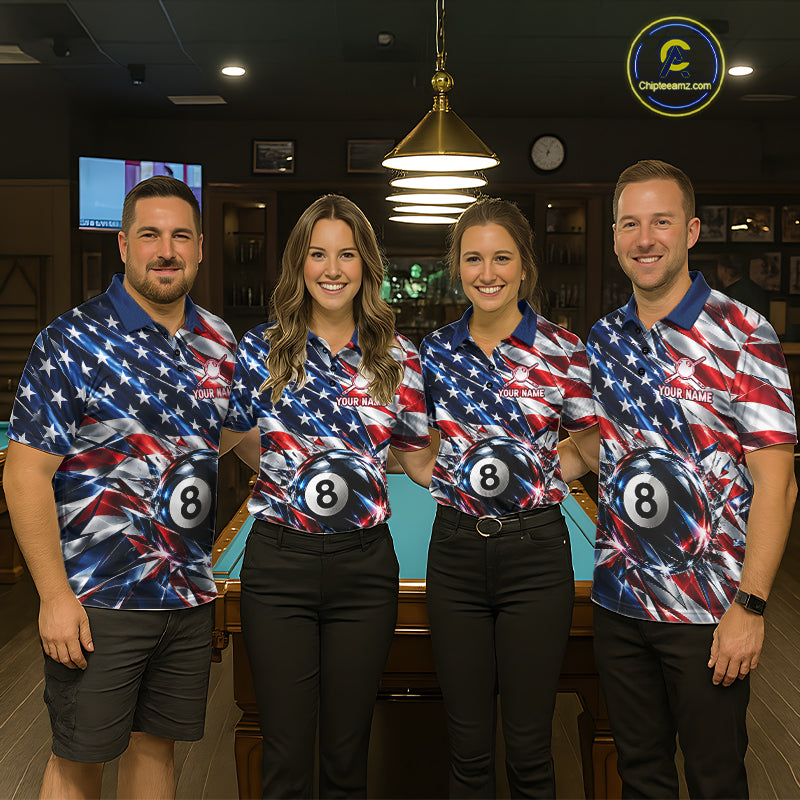 American Flag Broken Glass Billiard Shirt Custom 8 Ball Patriotic Billiard Pool Team Jersey