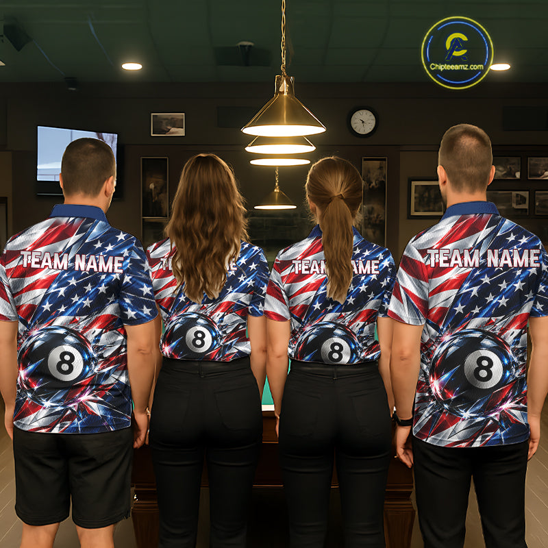 American Flag Broken Glass Billiard Shirt Custom 8 Ball Patriotic Billiard Pool Team Jersey