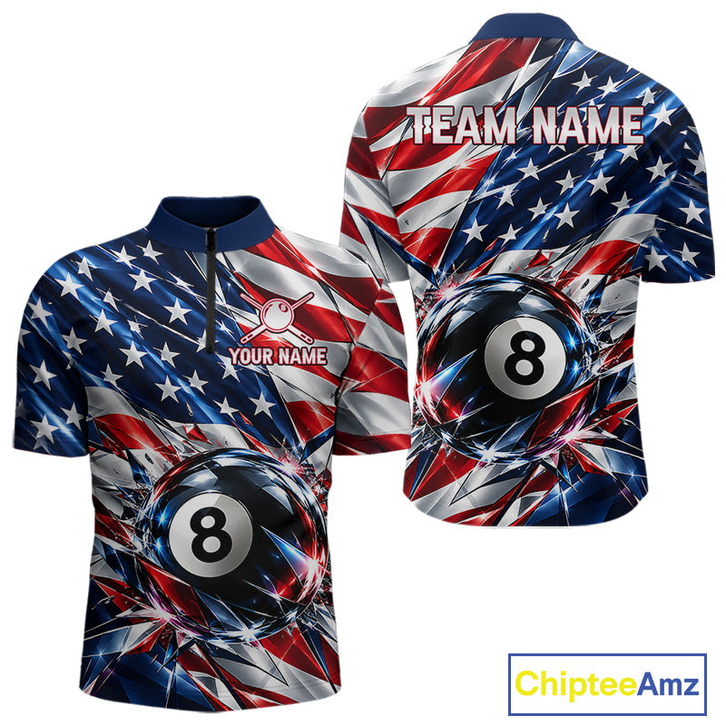 American Flag Broken Glass Billiard Shirt Custom 8 Ball Patriotic Billiard Pool Team Jersey