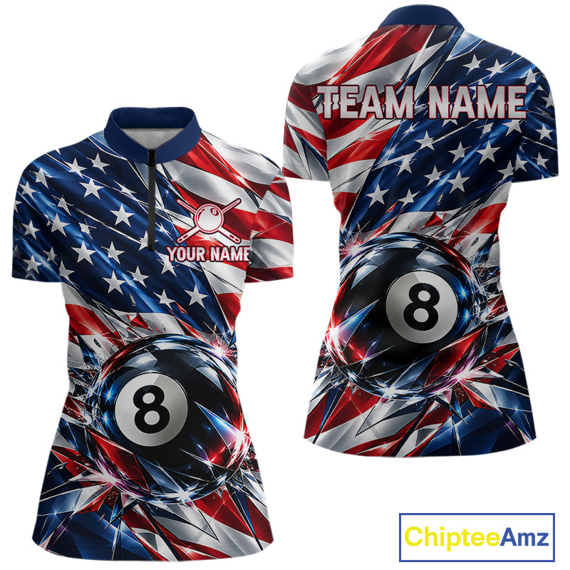 American Flag Broken Glass Billiard Shirt Custom 8 Ball Patriotic Billiard Pool Team Jersey