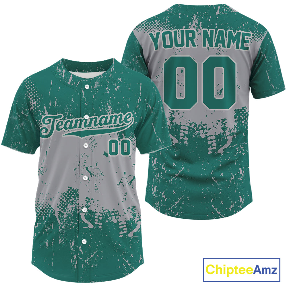 Custom Grey And Green Grunge Baseball Ball Shirt Baseball Team Jerseys