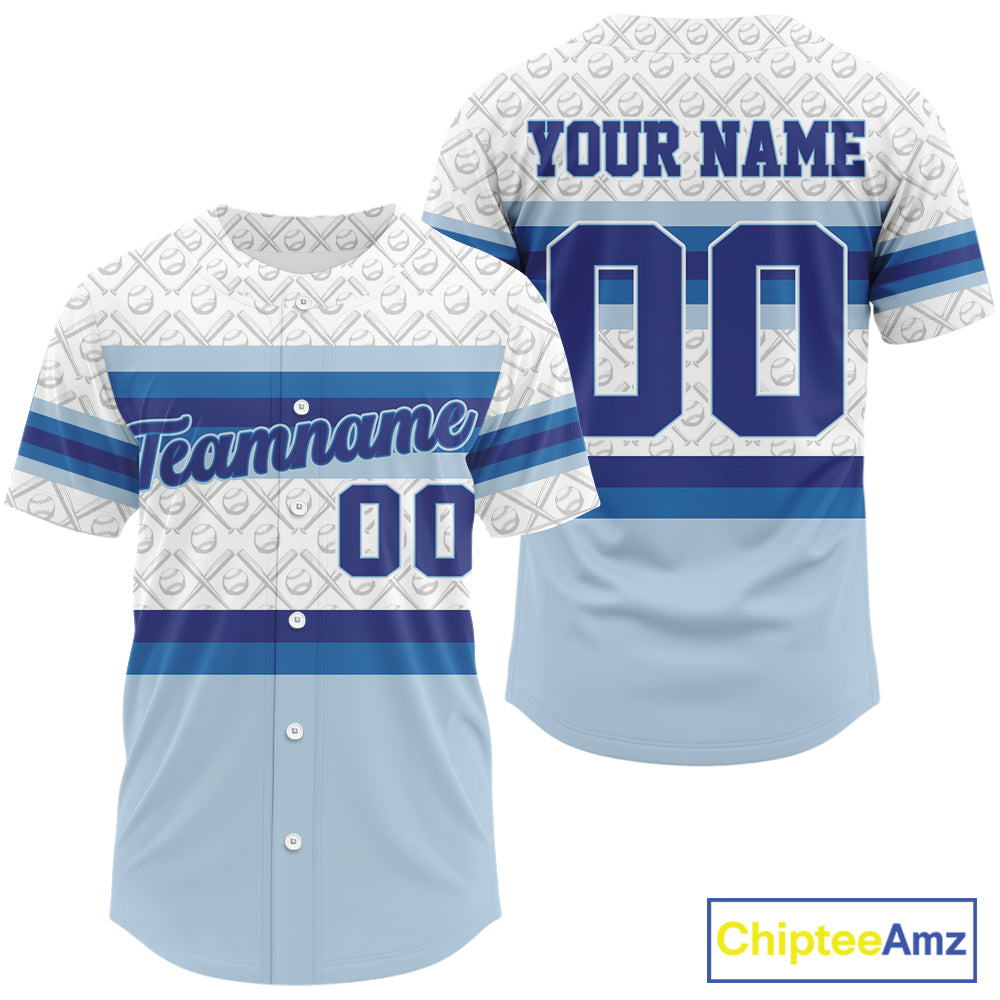 Custom White And Blue Baseball Ball Shirt Baseball Jerseys Gifts