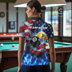 Custom 8 Ball 9 Ball Pool Billiards Polo 1/4-Zip Shirt Blue Flames Thunder US Flag Billiard Jersey