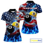 Custom 8 Ball 9 Ball Pool Billiards Polo 1/4-Zip Shirt Blue Flames Thunder US Flag Billiard Jersey