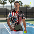 Custom Sugar Skull Red Flaming Pickleball League Jerseys Pickleball US Flag Team Shirts