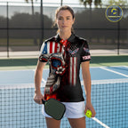 Custom Sugar Skull Red Flaming Pickleball League Jerseys Pickleball US Flag Team Shirts