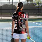 Custom Sugar Skull Red Flaming Pickleball League Jerseys Pickleball US Flag Team Shirts