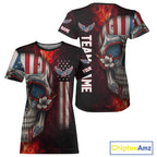Custom Sugar Skull Red Flaming Pickleball League Jerseys Pickleball US Flag Team Shirts