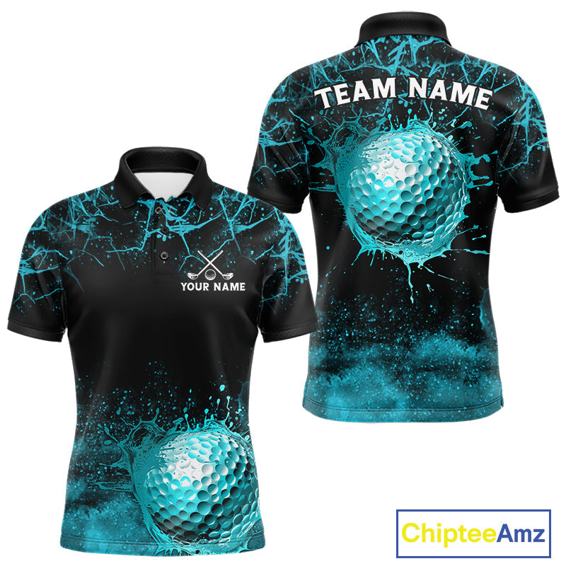Teal Splatter Golf Ball Golf Polo Shirt Customize Golf Gifts Golf Tournament Shirt