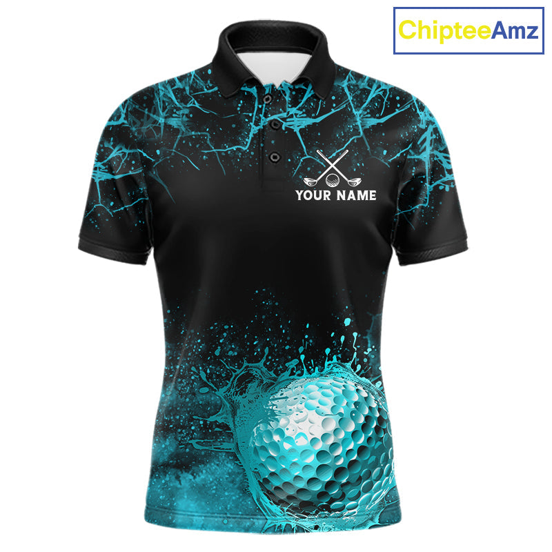 Teal Splatter Golf Ball Golf Polo Shirt Customize Golf Gifts Golf Tournament Shirt