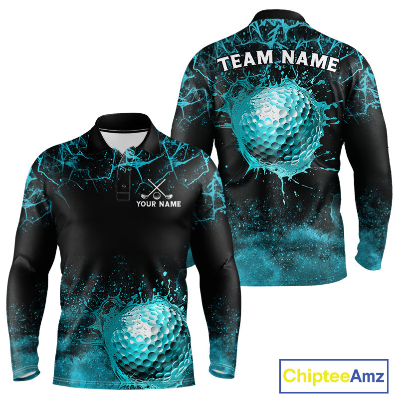 Teal Splatter Golf Ball Golf Polo Shirt Customize Golf Gifts Golf Tournament Shirt