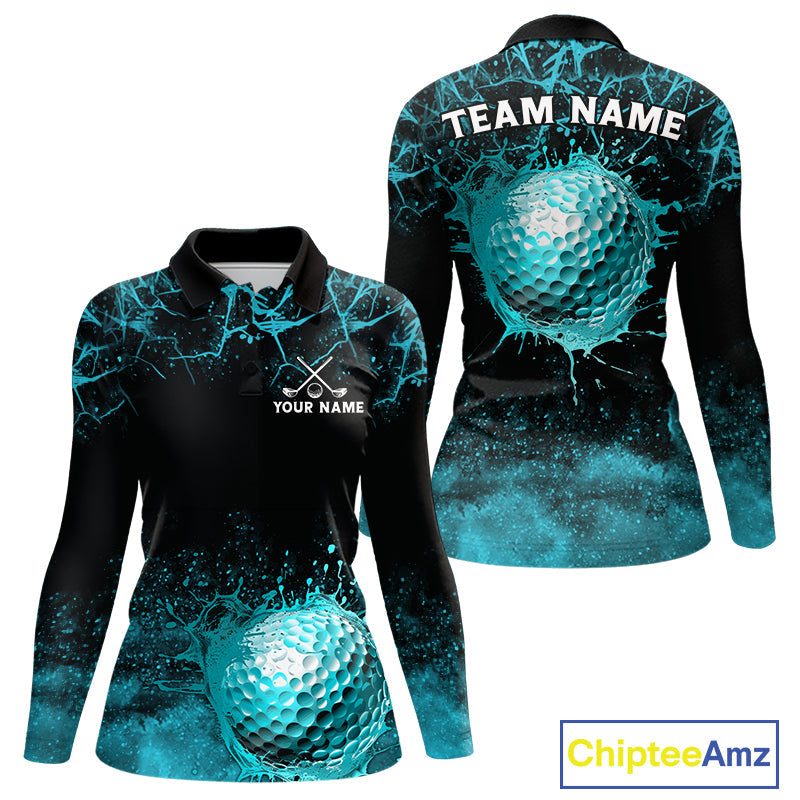 Teal Splatter Golf Ball Golf Polo Shirt Customize Golf Gifts Golf Tournament Shirt