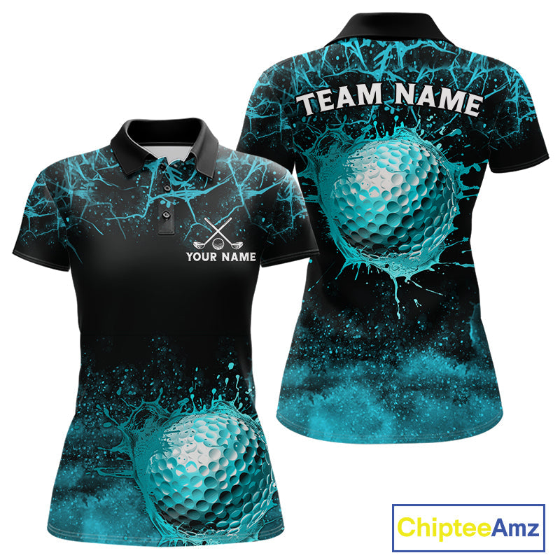 Teal Splatter Golf Ball Golf Polo Shirt Customize Golf Gifts Golf Tournament Shirt
