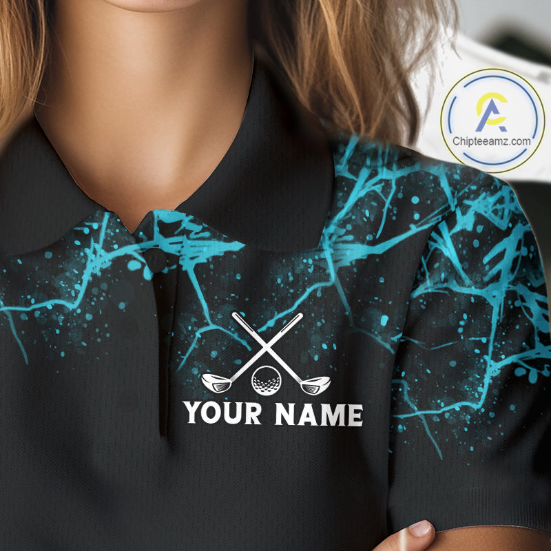 Teal Splatter Golf Ball Golf Polo Shirt Customize Golf Gifts Golf Tournament Shirt
