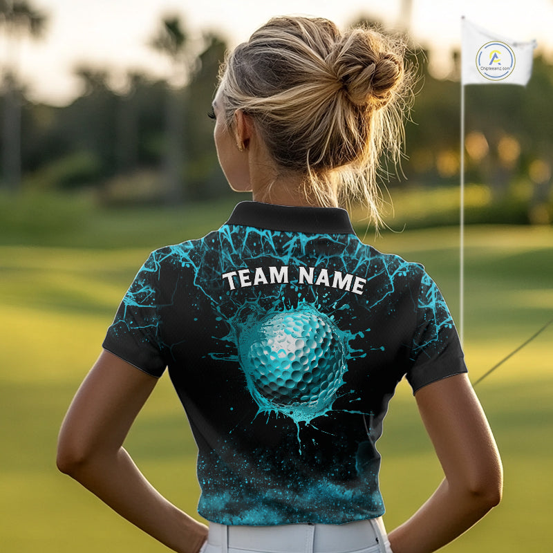 Teal Splatter Golf Ball Golf Polo Shirt Customize Golf Gifts Golf Tournament Shirt