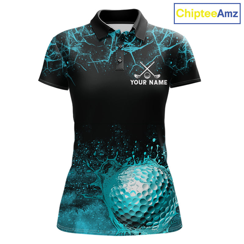 Teal Splatter Golf Ball Golf Polo Shirt Customize Golf Gifts Golf Tournament Shirt