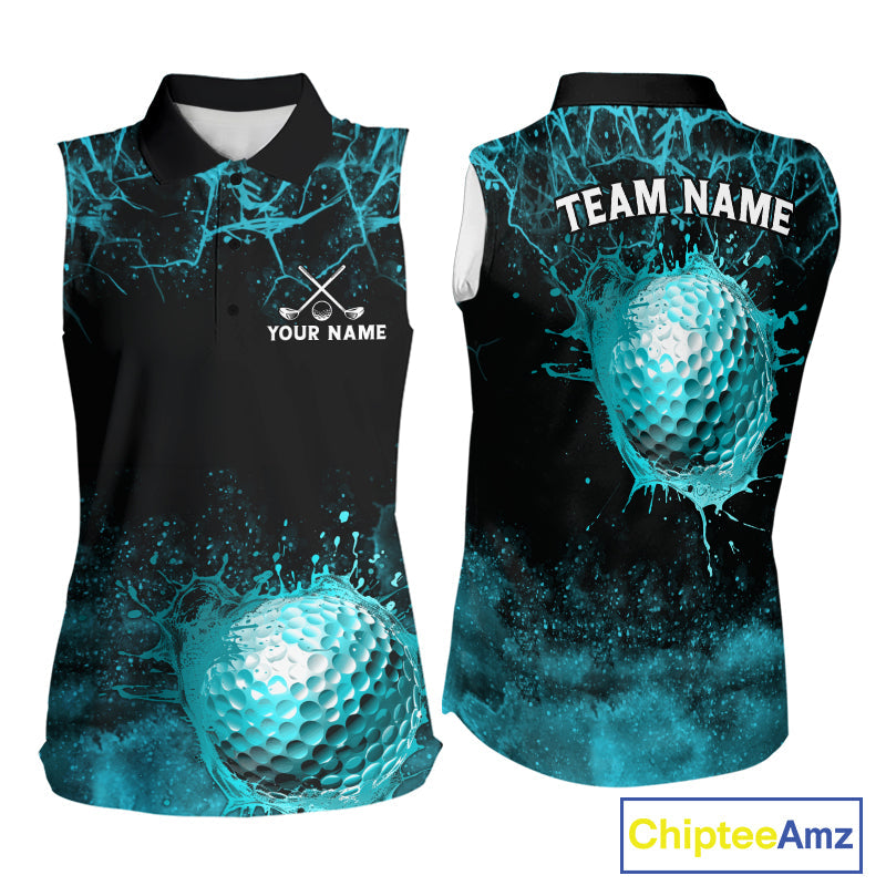 Teal Splatter Golf Ball Golf Polo Shirt Customize Golf Gifts For Sleeveless Golf Tournament Shirt