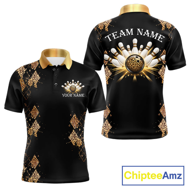 Gold Leopard Pattern Bowling Shirts Custom Leopard Light Bowling Strike Bowling Team Jersey