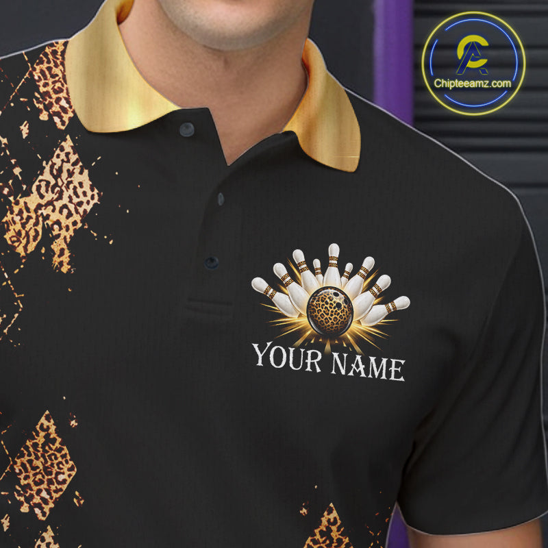 Gold Leopard Pattern Bowling Shirts Custom Leopard Light Bowling Strike Bowling Team Jersey
