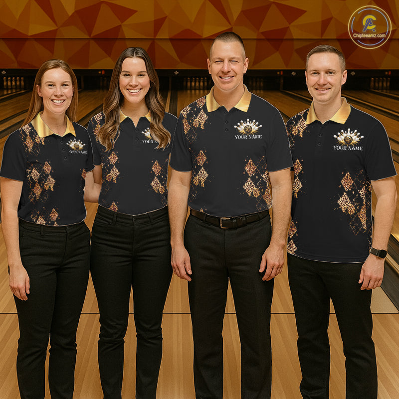 Gold Leopard Pattern Bowling Shirts Custom Leopard Light Bowling Strike Bowling Team Jersey