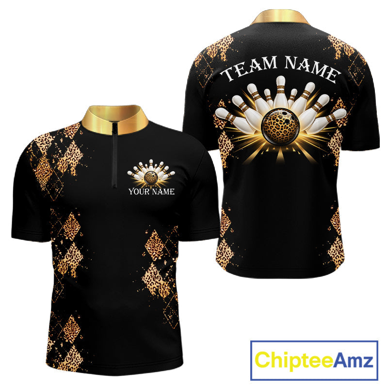 Gold Leopard Pattern Bowling Shirts Custom Leopard Light Bowling Strike Bowling Team Jersey