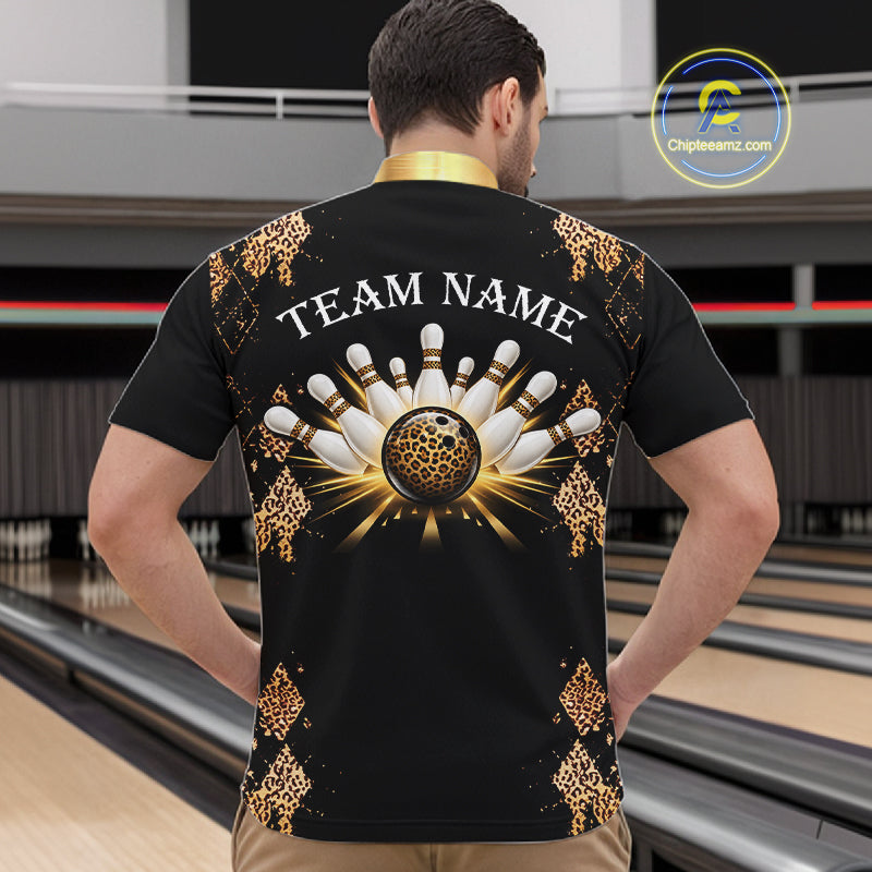 Gold Leopard Pattern Bowling Shirts Custom Leopard Light Bowling Strike Bowling Team Jersey