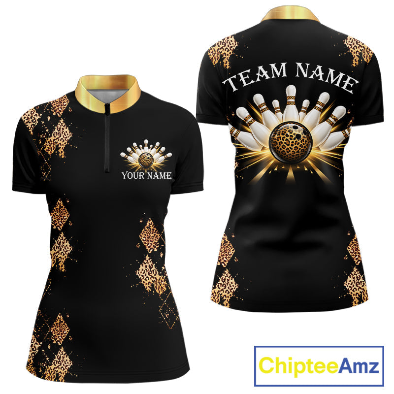 Gold Leopard Pattern Bowling Shirts Custom Leopard Light Bowling Strike Bowling Team Jersey