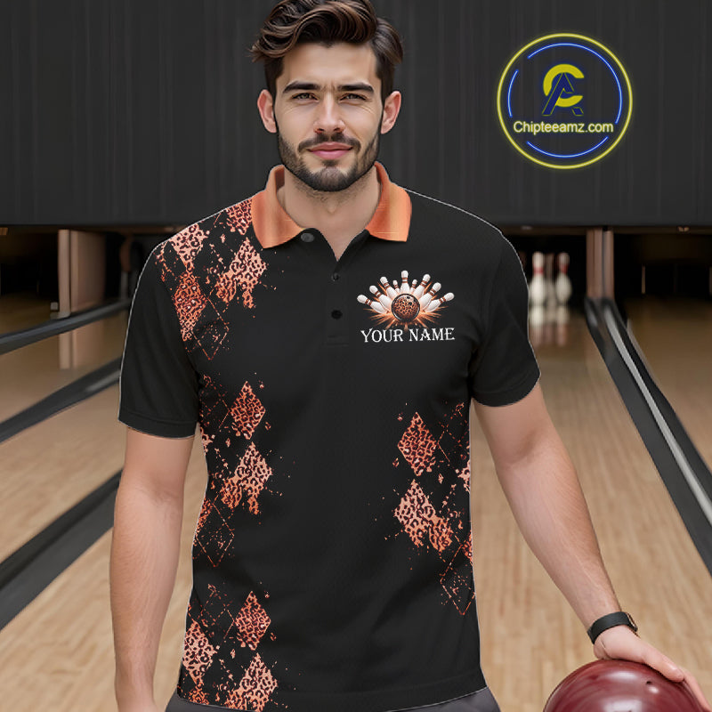 Orange Leopard Pattern Bowling Shirts Custom Leopard Light Bowling Strike Bowling Team Jersey