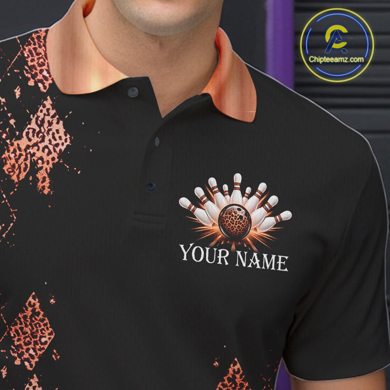 Orange Leopard Pattern Bowling Shirts Custom Leopard Light Bowling Strike Bowling Team Jersey