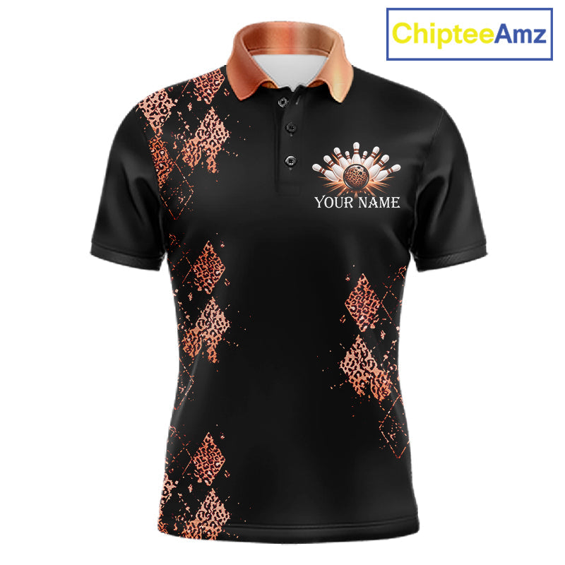 Orange Leopard Pattern Bowling Shirts Custom Leopard Light Bowling Strike Bowling Team Jersey