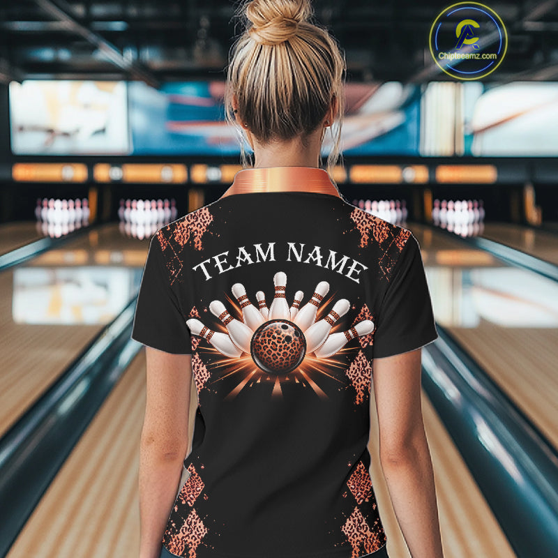 Orange Leopard Pattern Bowling Shirts Custom Leopard Light Bowling Strike Bowling Team Jersey