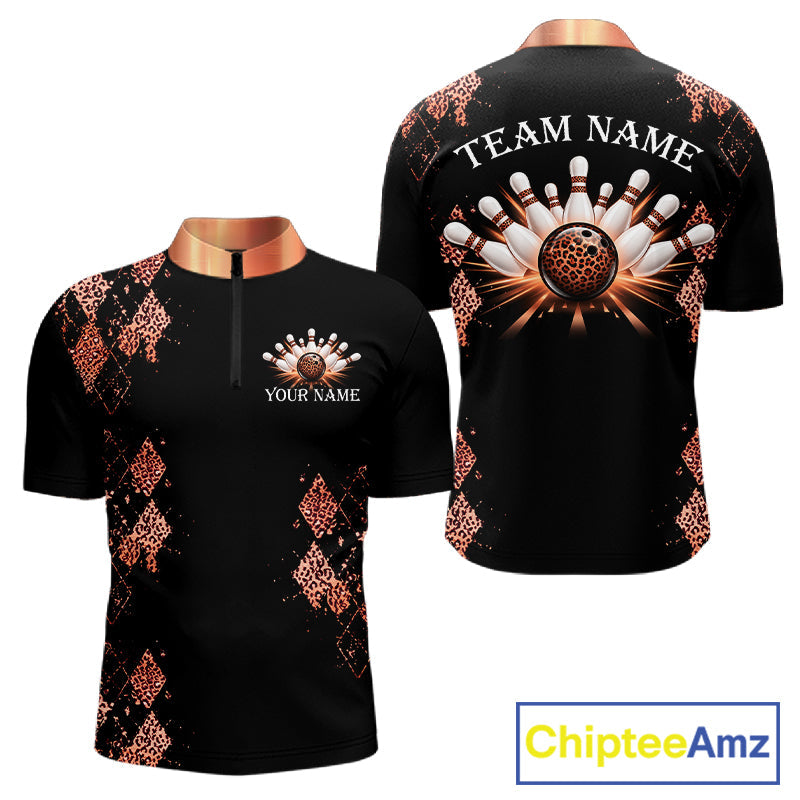 Orange Leopard Pattern Bowling Shirts Custom Leopard Light Bowling Strike Bowling Team Jersey