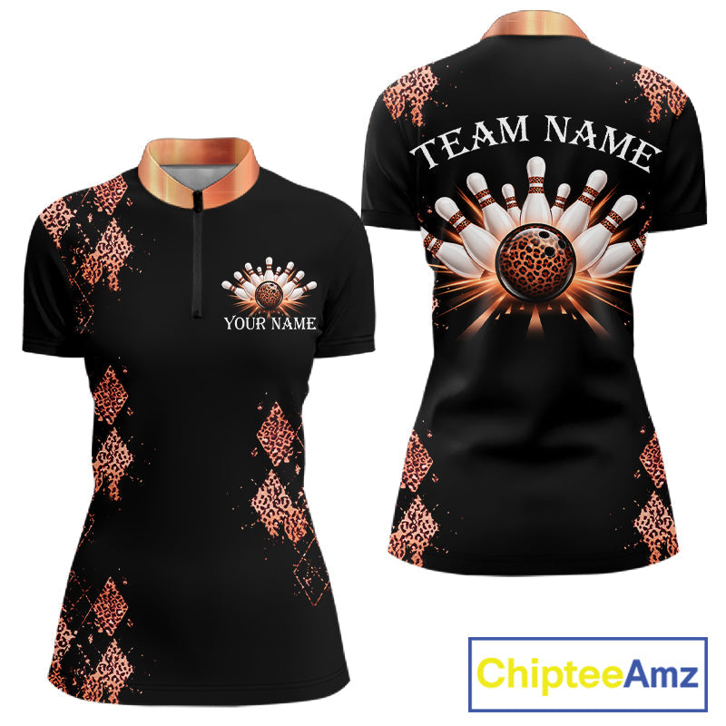 Orange Leopard Pattern Bowling Shirts Custom Leopard Light Bowling Strike Bowling Team Jersey