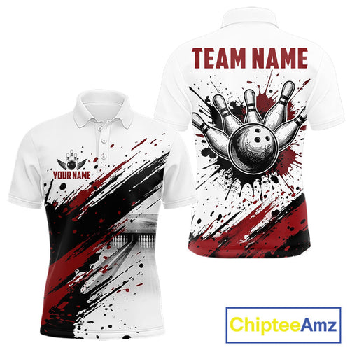 Black And Red Splatter Paint Bowling Ball & Pins Shirts Custom Team Bowling Attire