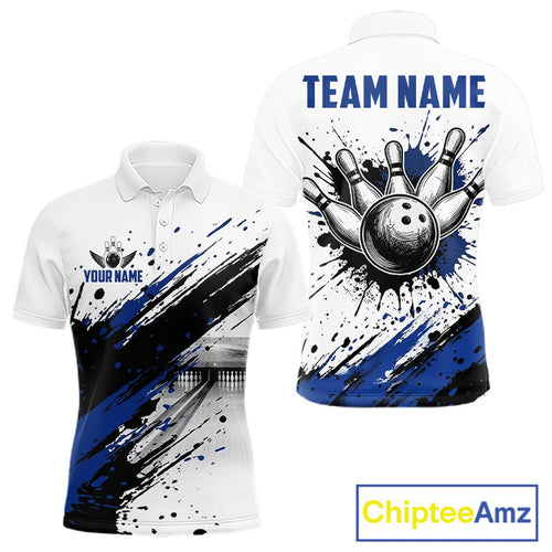Black And Blue Splatter Paint Bowling Ball & Pins Shirts Custom Team Bowling Attire
